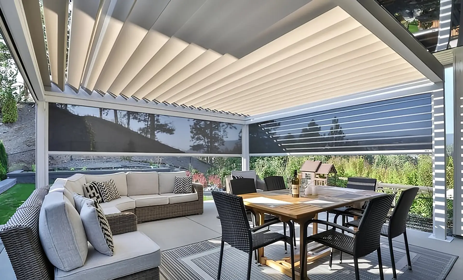 Pergola built over a compact South End townhome yard in Charlotte